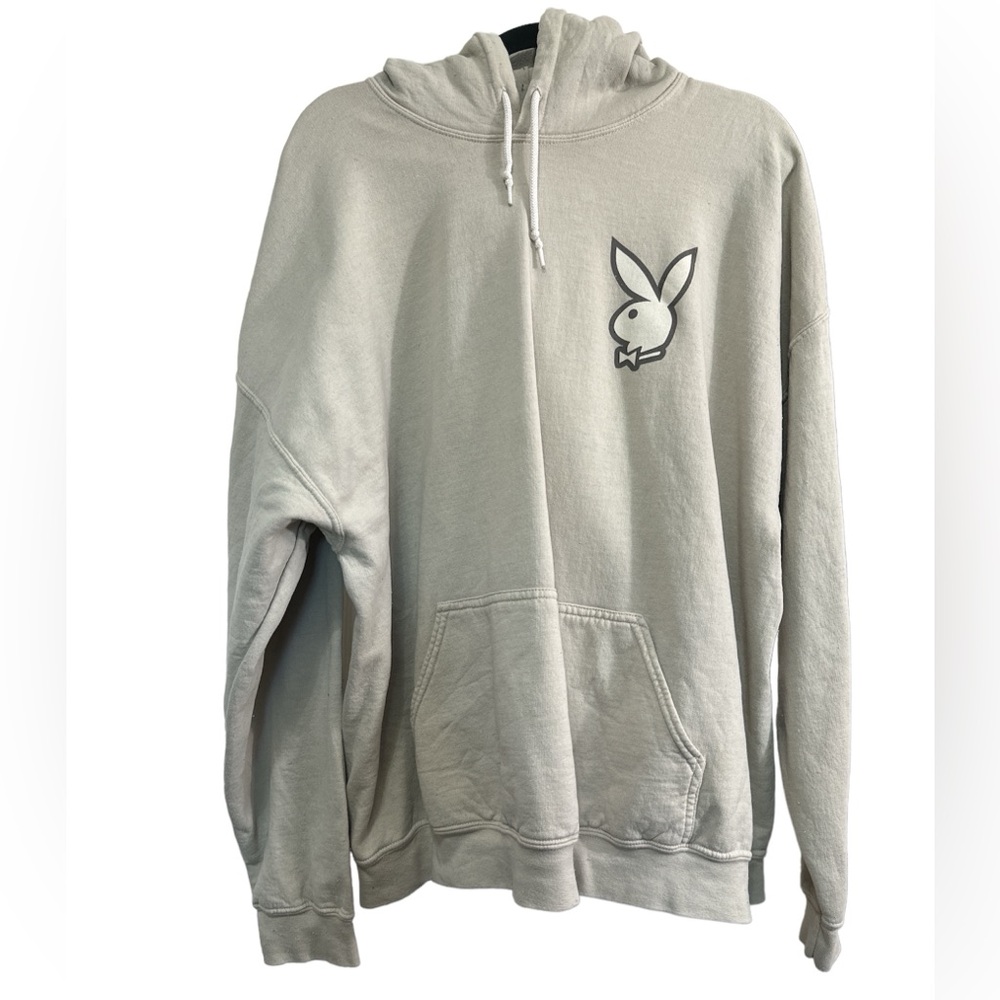 Playboy Box Bunny Men’s Hoodie Tan Sweathsirt Mens Size XL Logo Bunny